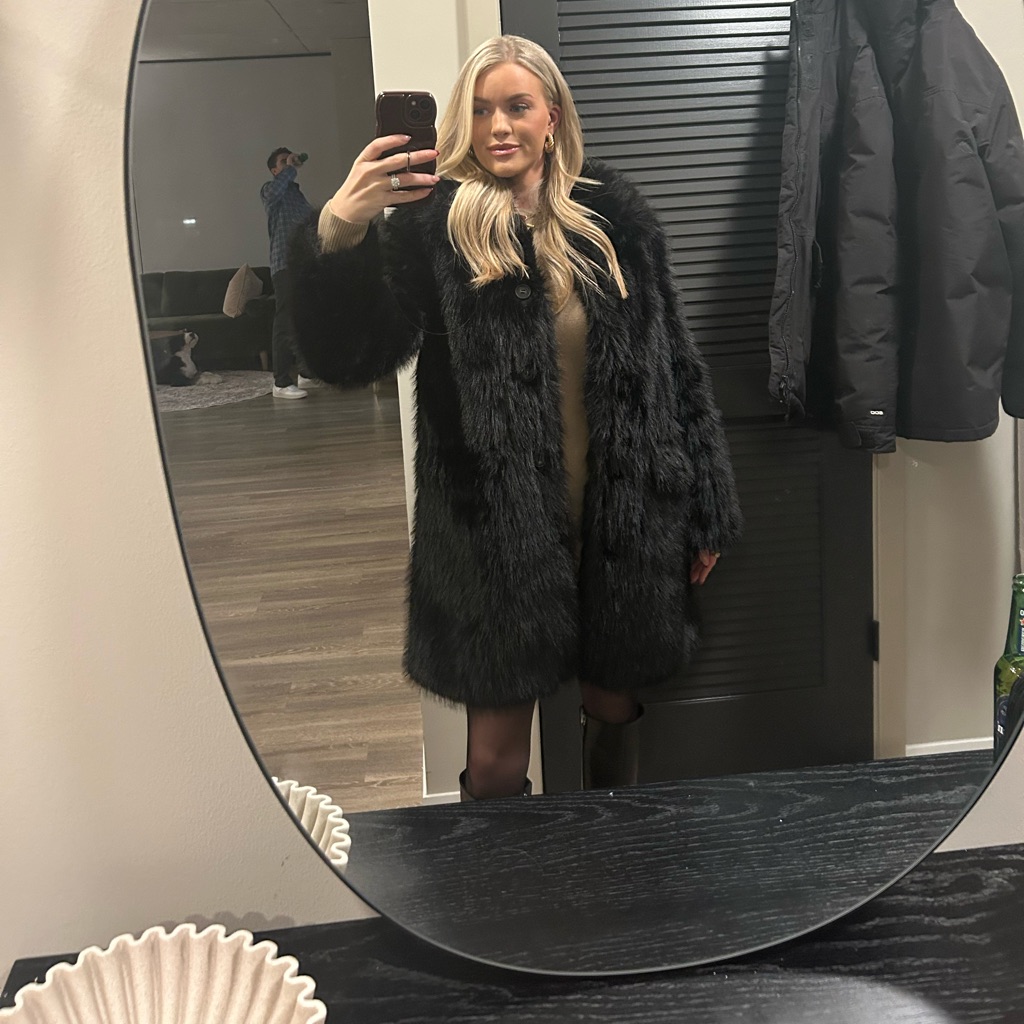 Apparis Black Faux Fur Pea Coat